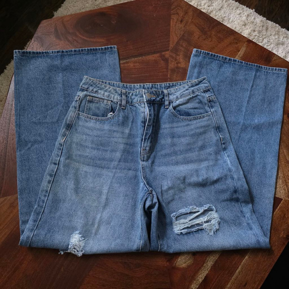 Women's SHEIN Distressed Wide Leg Jeans Blue US L (8/10) - Picture 4 of 10